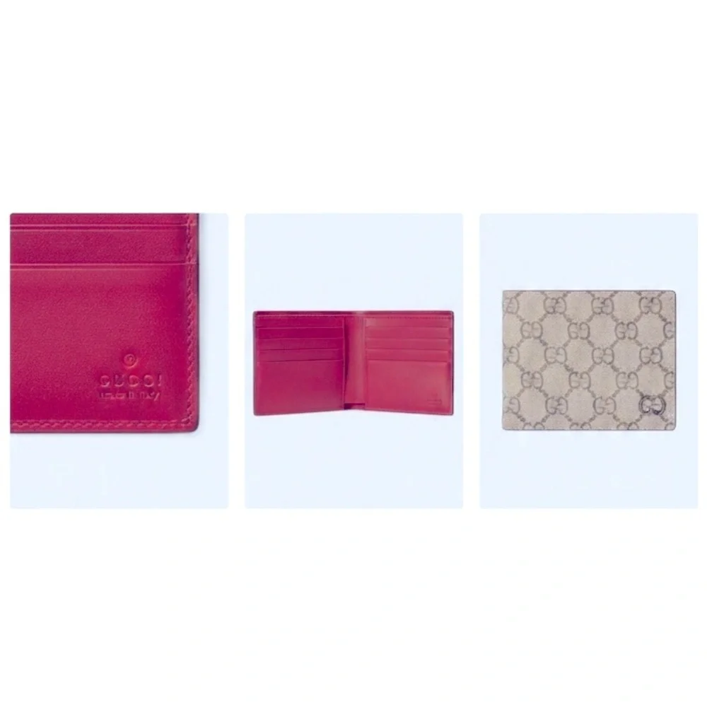 Gucci GG Supreme Monogram Red Leather Bi-Fold Wallet
